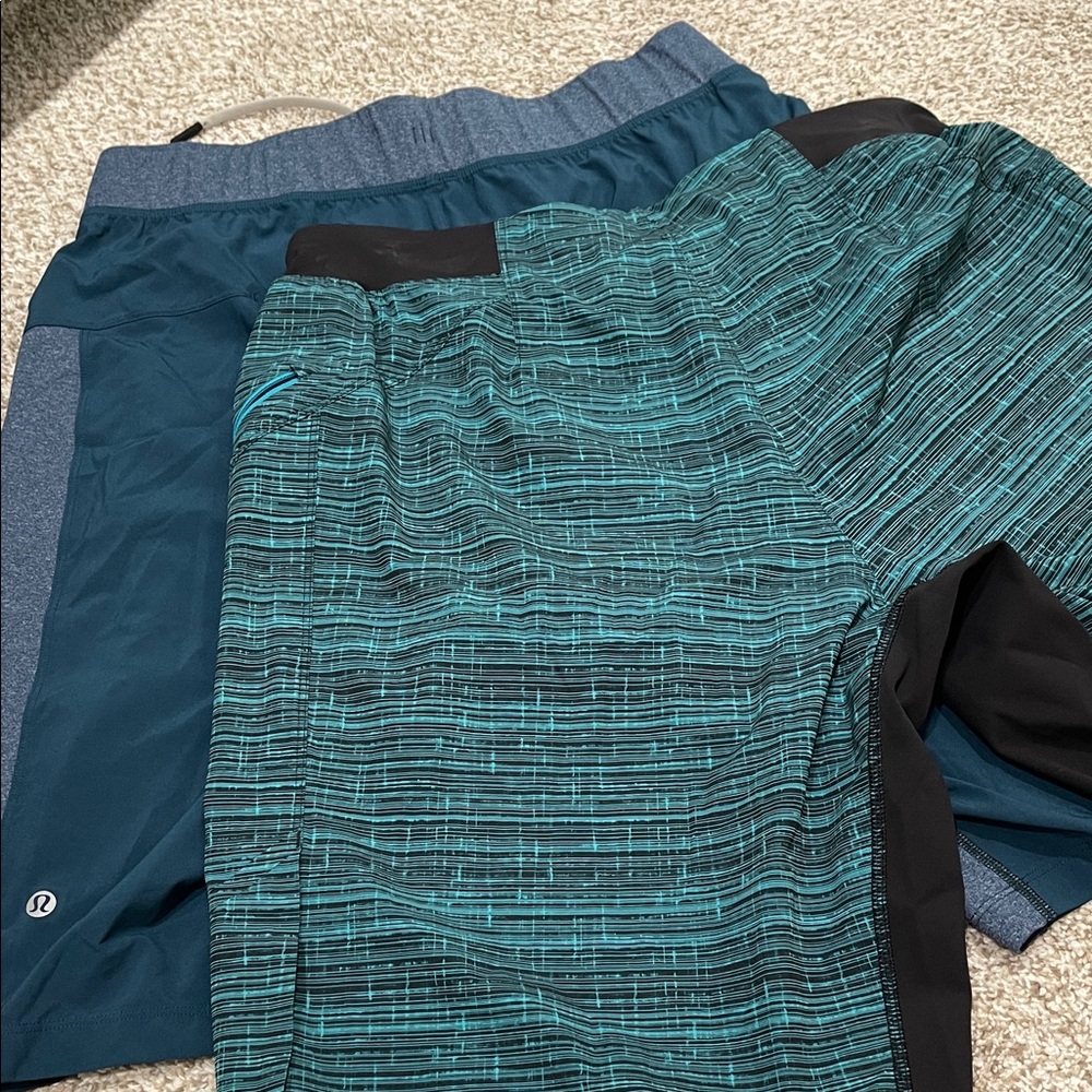 Lululemon Men Teal and Black Patterned Athletic two (2) pairs of Shorts - large - Picture 4 of 4